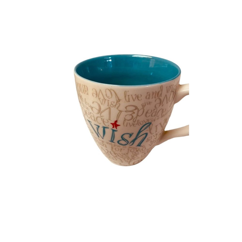 Starbucks Coffee Mug Cup Christmas Wish Holiday Peace‎ Live Love White Blue 12oz